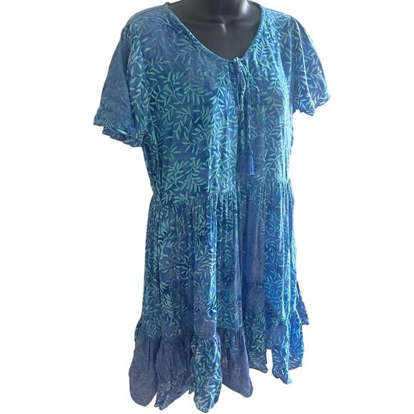 Boho Floral Tiered Mini Dress Tassel Tie Festival Beachy Summer Resort Vacation - Picture 3 of 5